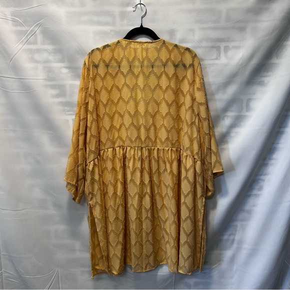 Boho Chic Beachy Butter Yellow Sheer Tie Front Kimono Cover Up Size 3X - Picture 3 of 4